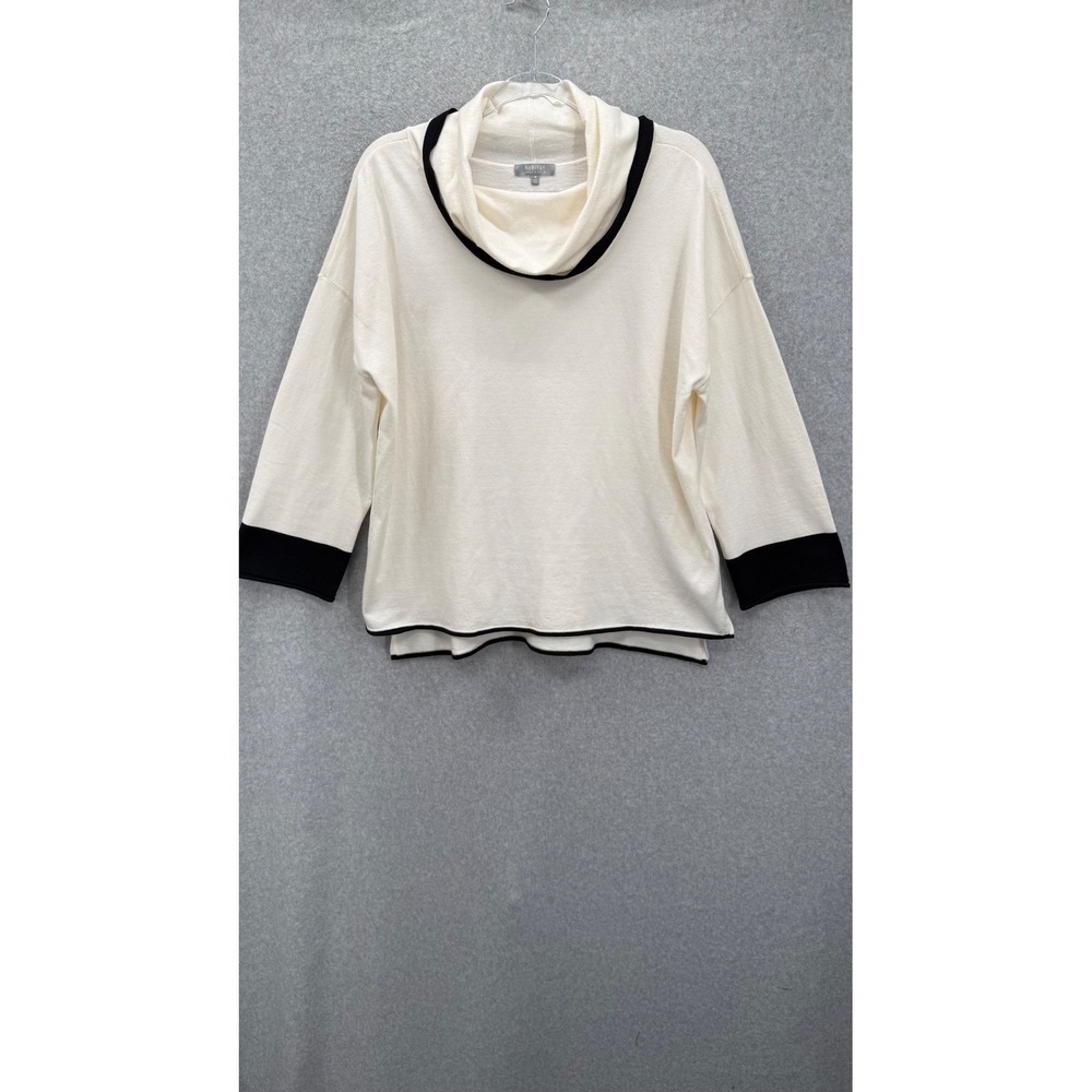Habitat Cowl Neck Sweater Women Medium White Black Trim Knit Pullover 82411
